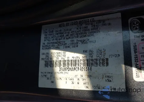 2012 Ford Fusion Se from USA, damaged, VIN 3FAHP0HA8CR405514